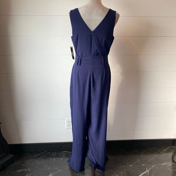 Tahari Womens Sleeveless Belted Split Leg Jumpsuit Solid Navy Size 10 - Picture 9 of 14